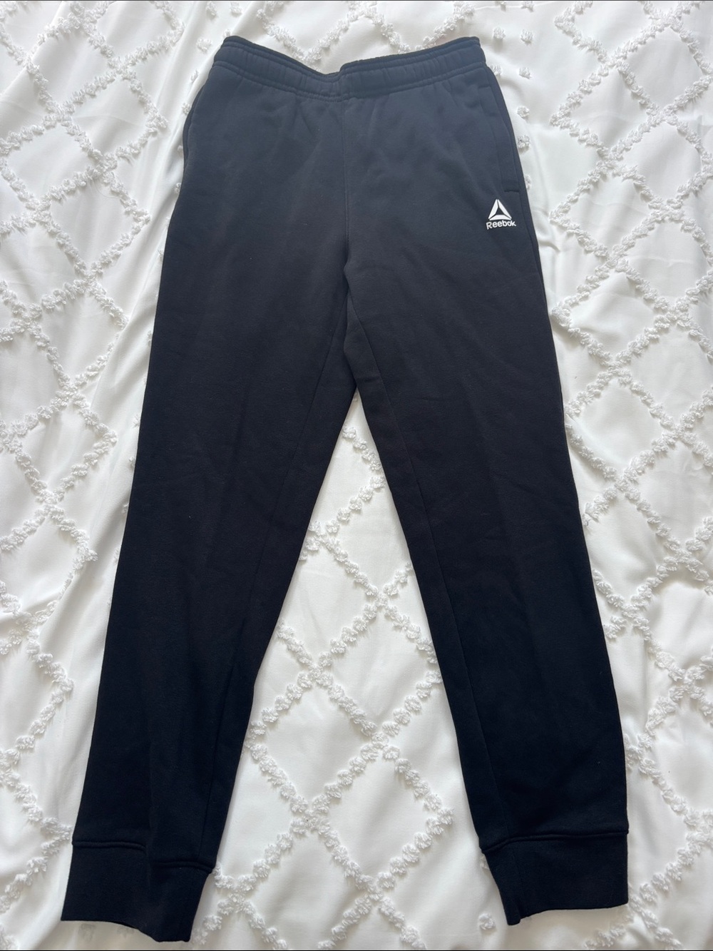 Reebok Black Boy’s Slim Sweatpants with White Logo
